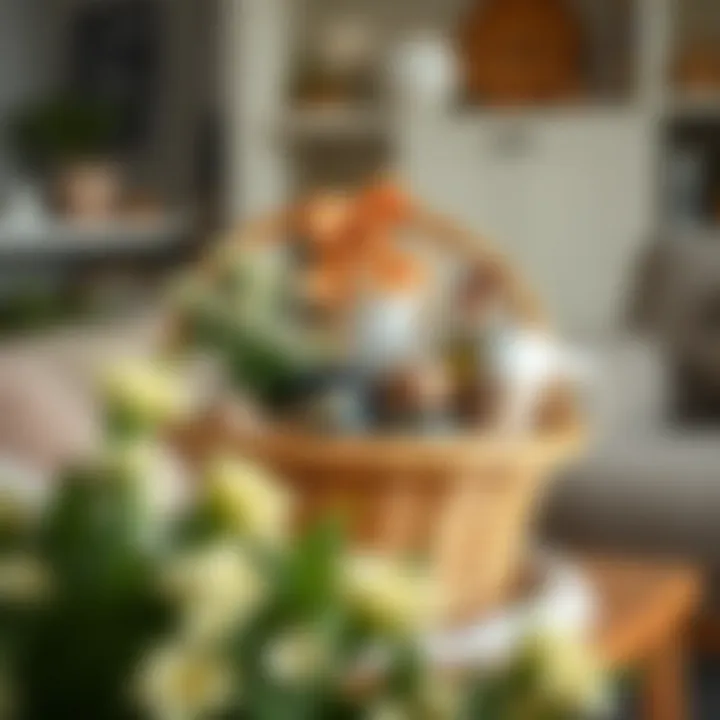 Thoughtful Gift Basket for New Home A beautifully arranged gift basket filled with essential kitchen items