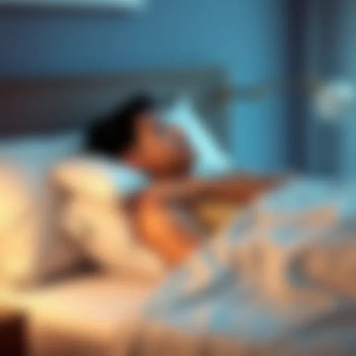 Illustration of a side sleeper using a memory foam pillow for optimal neck support.