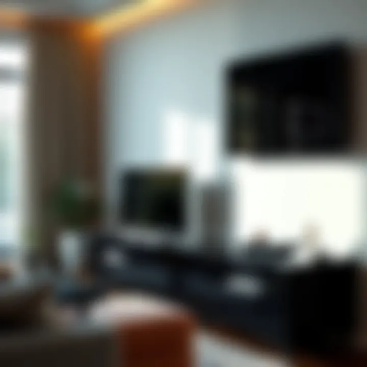 Enhancing Ambiance with Solid Black TV Stand Elegant living space enhanced by a solid black TV stand as a focal point