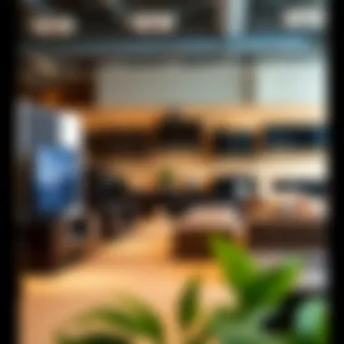 Diverse Styles of Solid Black TV Stands Various styles of solid black TV stands displayed in a retail environment