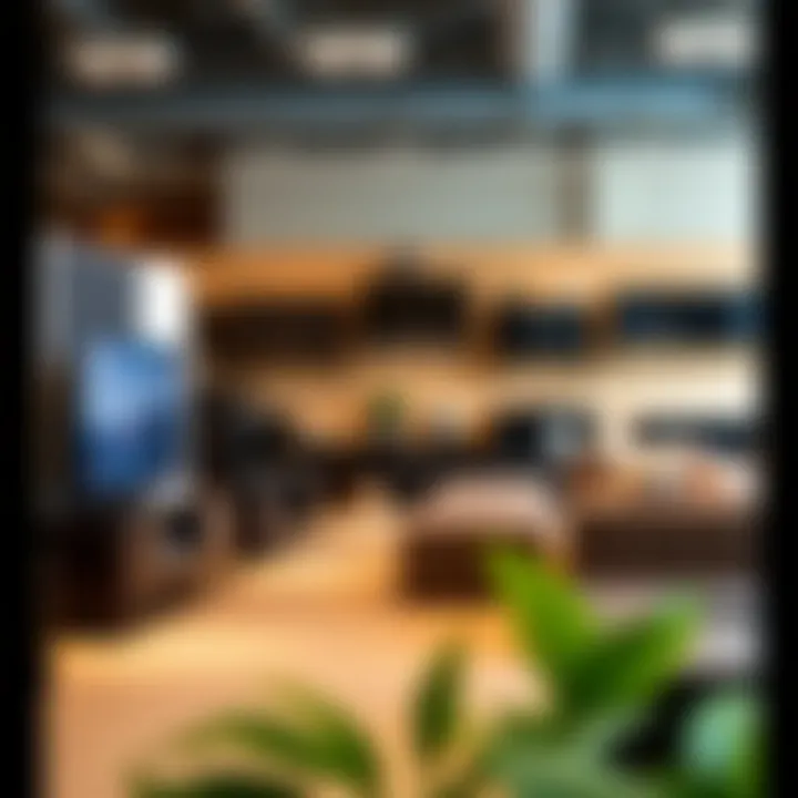 Diverse Styles of Solid Black TV Stands Various styles of solid black TV stands displayed in a retail environment