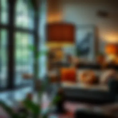 Artistic stand-alone lamp featuring unique design elements in an eclectic living room