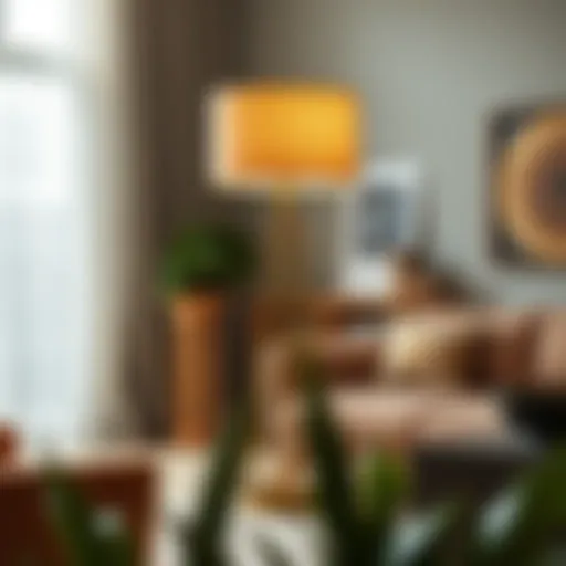 Elegant modern stand-alone lamp in a contemporary living room setting