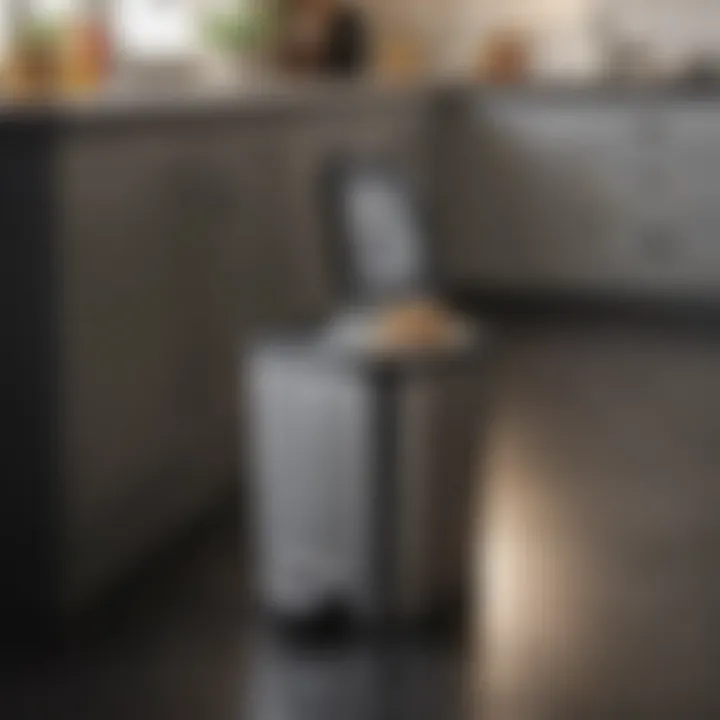 Stylish pedal trash can complementing kitchen decor.