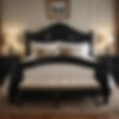 A traditional bedroom featuring a vintage ebony bed, illustrating classic design elements.