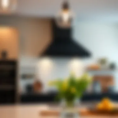 Installation of a black kitchen hood in a contemporary setting