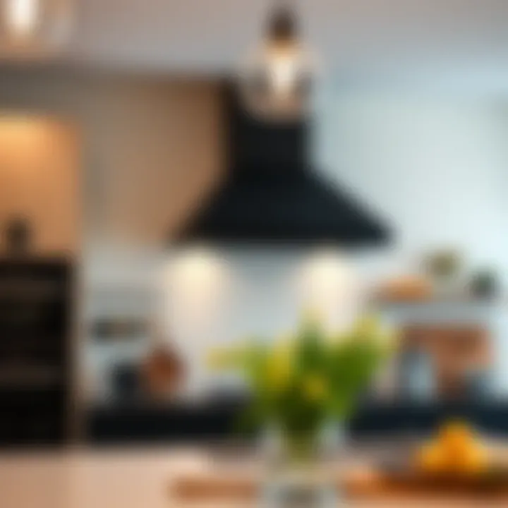 Installation of a black kitchen hood in a contemporary setting