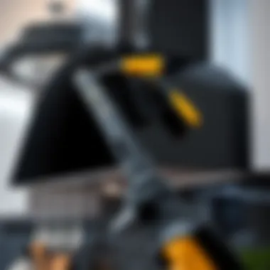 Close-up of a black kitchen hood with maintenance tools