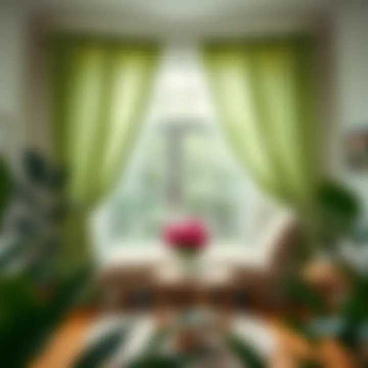 Cozy reading nook embellished with soft green curtains