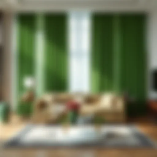 Elegant living room featuring lush green curtains