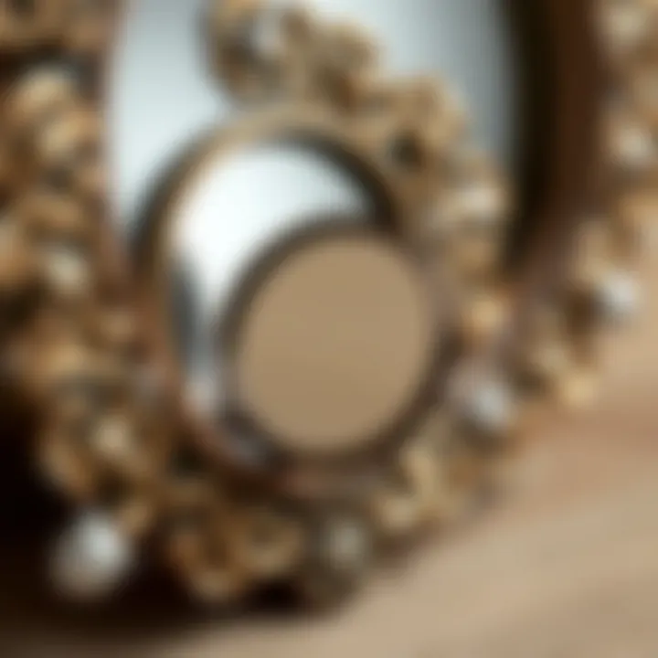 Close-up of a beautifully crafted tiny mirror reflecting intricate details