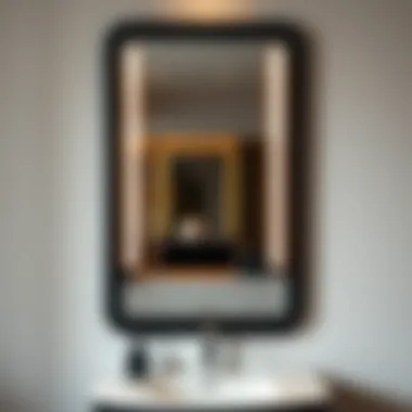 Elegant Black Bathroom Mirror Reflecting Sophistication Elegant black bathroom mirror with light reflecting a sophisticated atmosphere