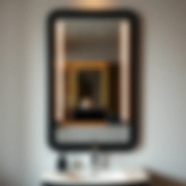 Elegant Black Bathroom Mirror Reflecting Sophistication Elegant black bathroom mirror with light reflecting a sophisticated atmosphere