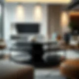 Elegant black tiered coffee table in modern living room setting