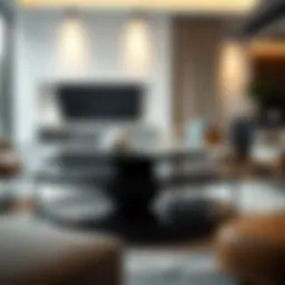 Elegant black tiered coffee table in modern living room setting