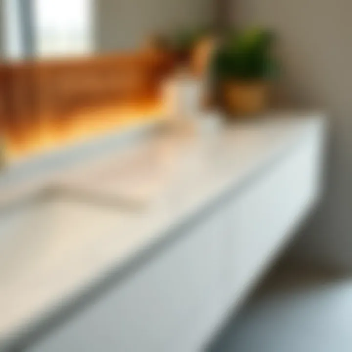 Material Quality and Texture in Floating Vanities Close-up of high-quality materials used in a floating vanity