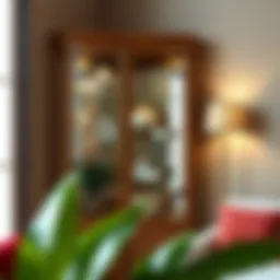 Elegant corner glass cabinet showcasing decorative items