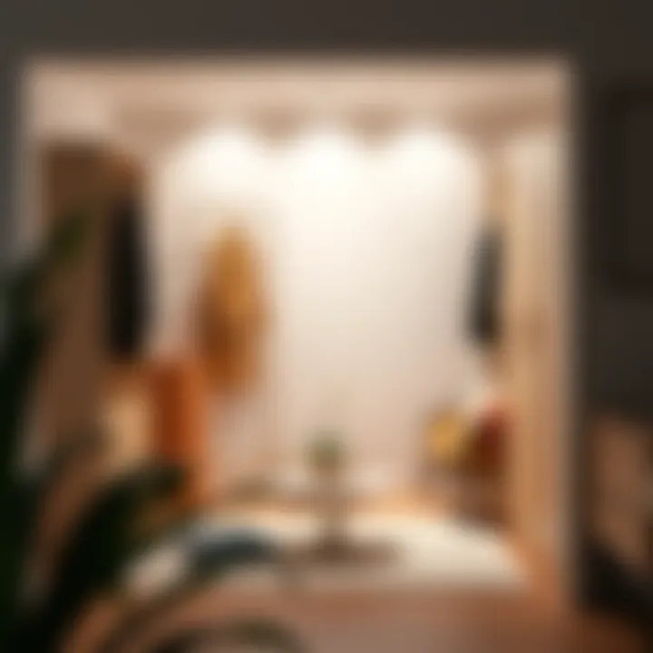 A serene space featuring a minimalist wardrobe setup.