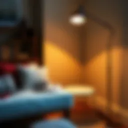 Elegant floor study lamp illuminating a cozy reading nook