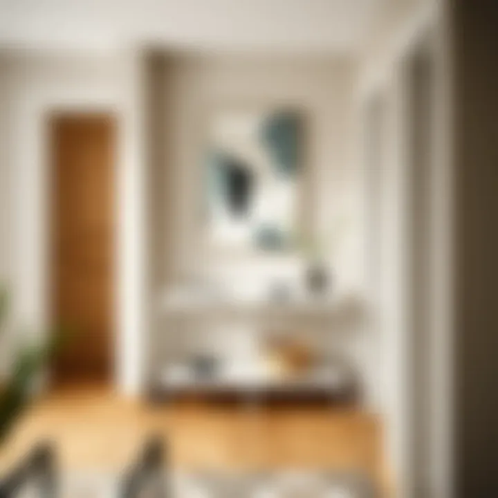 Minimalist design of a very narrow entryway table in a modern home