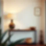 Sophisticated narrow entryway table with decorative items