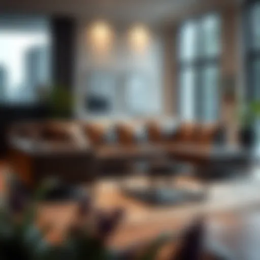 Luxurious leather L-shaped sectional in modern living room