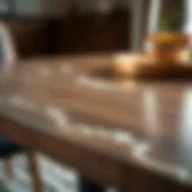 Close-up of materials used in a square dining table