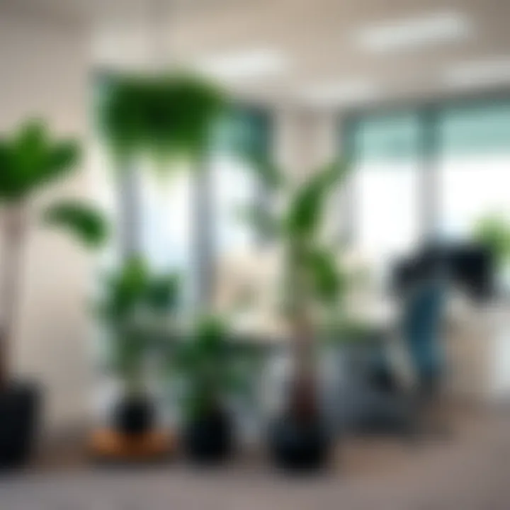 A modern office space adorned with artificial plants for a fresh ambiance