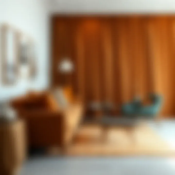 Elegant living room showcasing light rust curtains