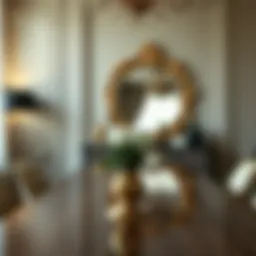 Elegant dining table adorned with a decorative mirror