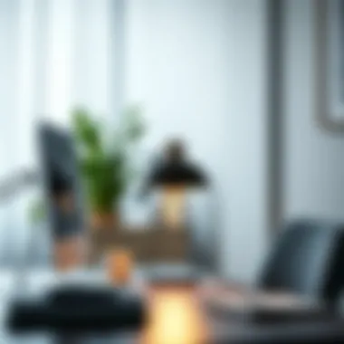 Stylish Table Lamp in Sleek Workspace Stylish table lamp complementing a sleek workspace
