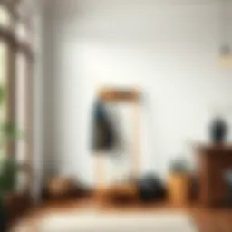 Elegant wooden coat stand in a modern entryway