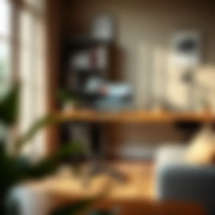 Home office setup with a small desk riser in action