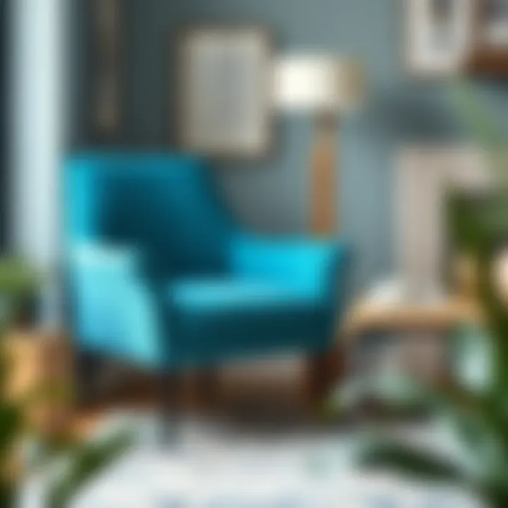 Turquoise blue chair paired with neutral decor elements