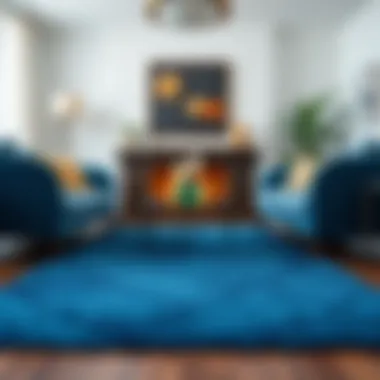 Elegant blue rug enhancing a contemporary living room
