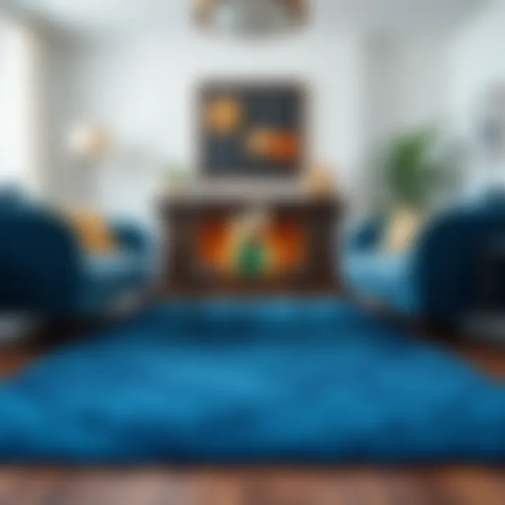 Elegant blue rug enhancing a contemporary living room