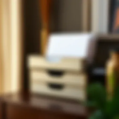 Contemporary metal letter tray with drawers showcasing organization