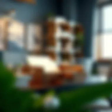 Stylish wooden letter tray with drawers in a modern office setting