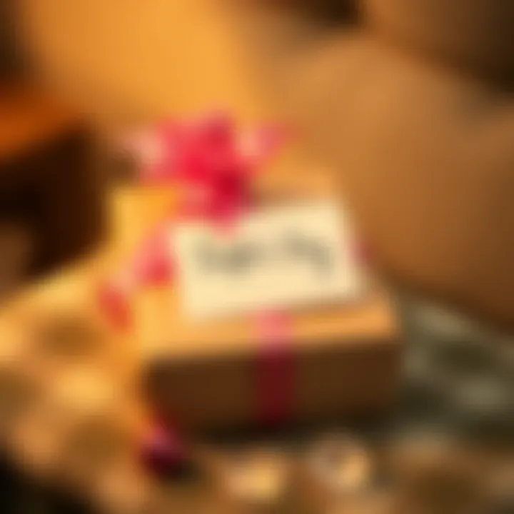 A beautifully wrapped gift box with a handwritten note