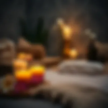 A serene spa setting with candles and flowers