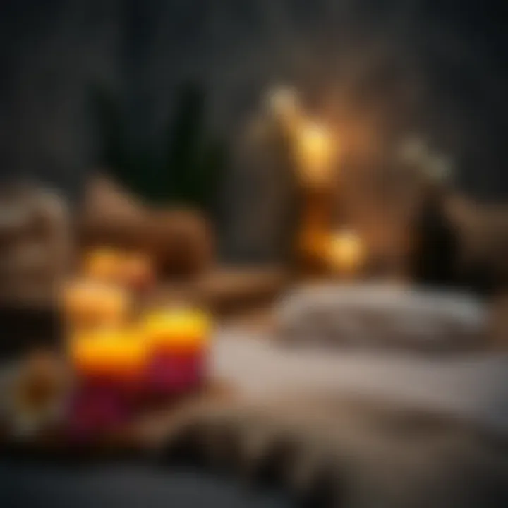A serene spa setting with candles and flowers