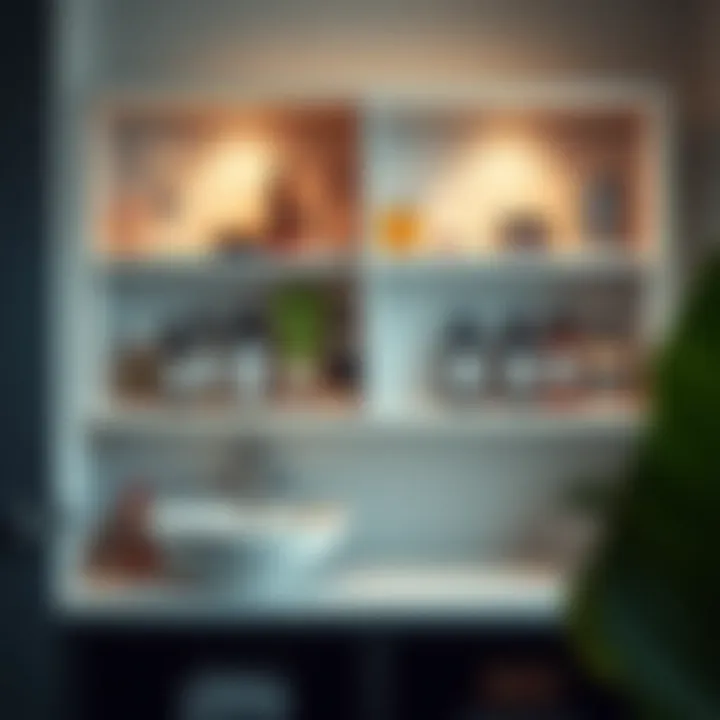 Stylish open shelving displaying various toiletries