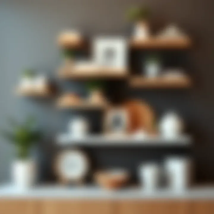 Various types of floating shelf holders arranged aesthetically