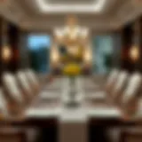 Elegant eight-foot dining table set for a formal dinner