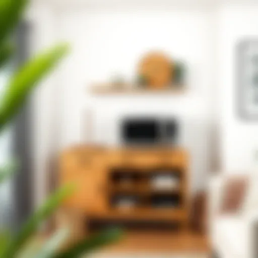 Elegant pine microwave cart showcasing modern design