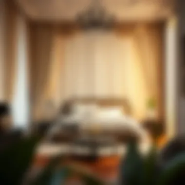 Luxurious Bedroom with Heavy Drapes Luxurious bedroom with heavy drapes creating an intimate atmosphere