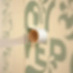Close-up view of double-sided tape applied to wallpaper