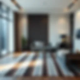 Elegant vertical striped rug in a modern living room