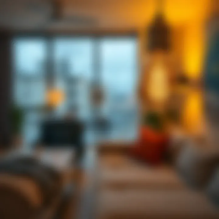 Warm light LED bulb illuminating a cozy living space