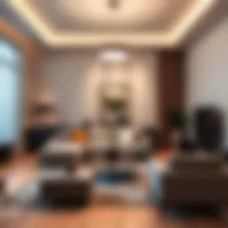 Modern wireless LED light fixture illuminating a stylish living room